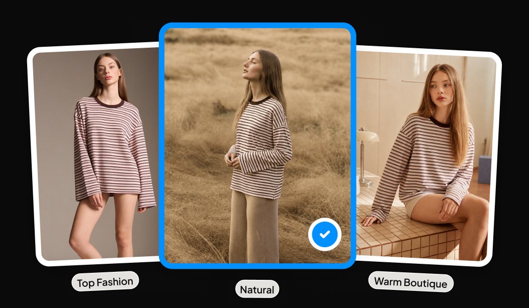 Three photoshoot style previews with the Natural style selected
